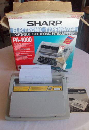 Sharp PA 4000 Portable Electric Typewriter Works Original Instructions, Box &amp; Pa