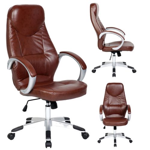 New bonded pu leather executive chair brown espresso padded arm adjustable seat for sale
