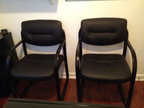 Heavy Duty Black Leather Reception Office Side Chair - Waiting Room Chair