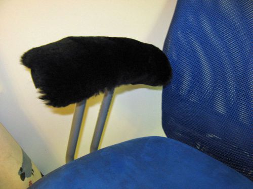 Black real merino sheepskin armrest covers pad office wheel chair arms fits most for sale