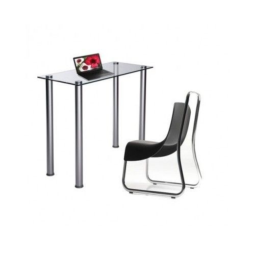 Clear Glass Utility Desk Small Space Computer Laptop Office Work Stainless Steel
