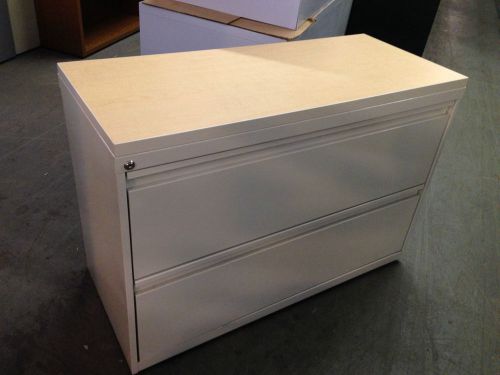 2 drawer lateral size file cabinet w/ maple color laminate top w/lock&amp;key 42&#034;w for sale