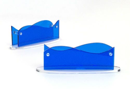 New CLEAR Blue Acrylic Plastic Desktop Business Card Holder Display USA SHIP