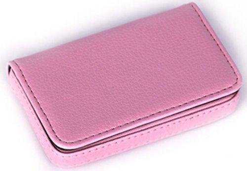 Gift Womens Business Name Card Holder Leather Pocket Wallet Box Case Pink