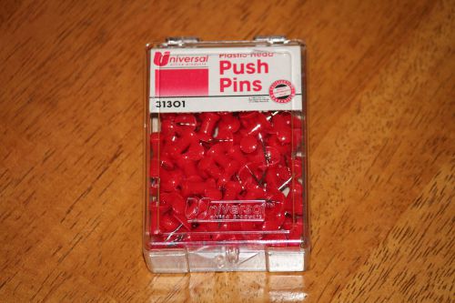 Red plastic head push pins 100 count in clear plastic case / new for sale