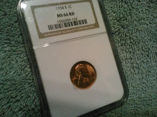 US 1954 S UNC BU Graded NGC MS66 Red Wheat Cent very RARE penny