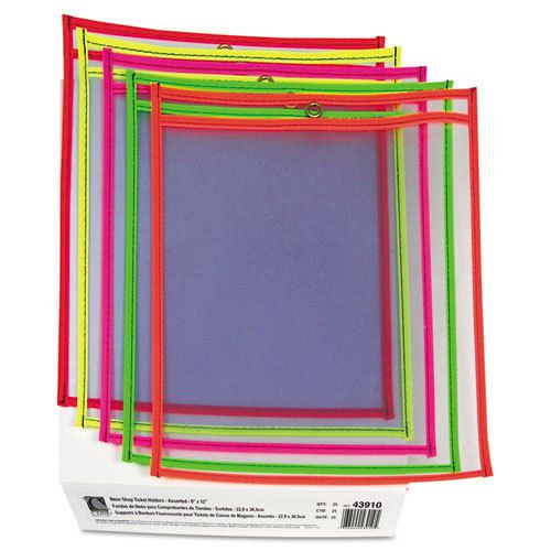 Stitched Shop Ticket Holder, Neon, Assorted 5 Colors, 9 x 12, 25/BX