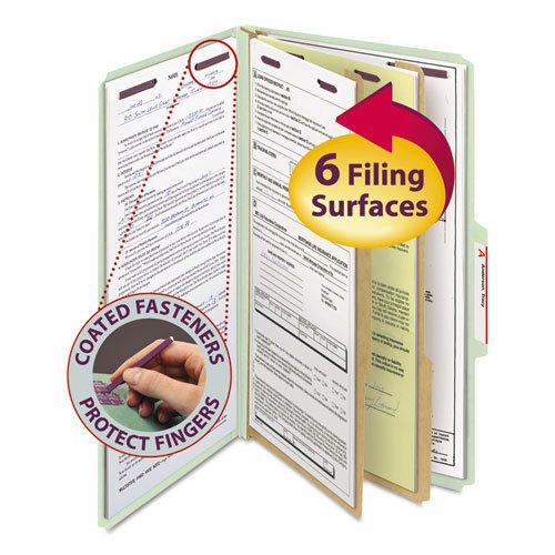 Pressboard classification folders, tab, legal, six-section, gray-green, 10/box for sale