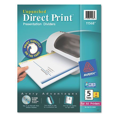 AVERY 11568 DIRECT PRINT UNPUNCHED PRESENTATION DIVIDERS 5 TAB LTR 4 SETS /PACK