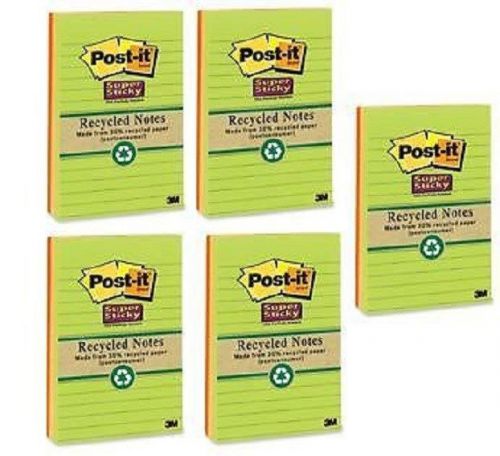 3M Super Sticky Recycled Lined Note Pads-Lot of 5