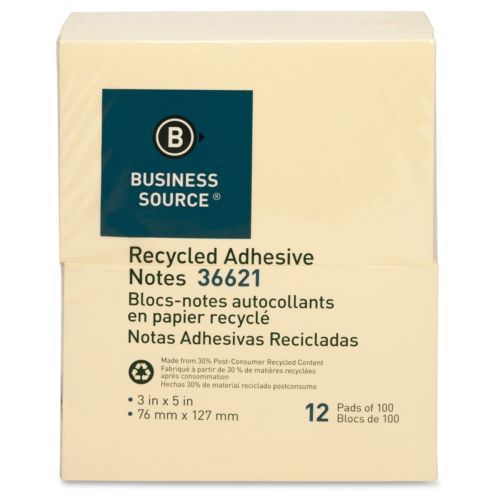 Business Source Adhesive Note - Self-adhesive, Removable - 3&#034; X 5&#034; - (bsn36621)