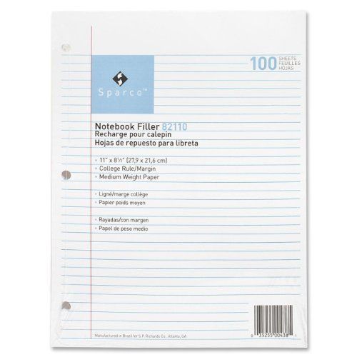 Sparco Notebook Filler Paper - 100 Sheet - 16 Lb - College Ruled - (spr82110)