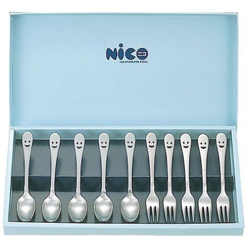 Cute Smiley Face Cutlery Series NICO Coffee Spoon Cocktail Fork 10 Set Japan NEW
