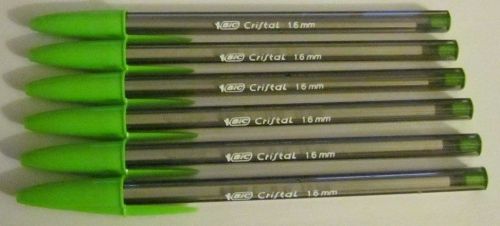 6 Bic Cristal Bold Ballpoint Pens - Lime Green Ink - Bold 1.6mm