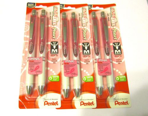 Pentel Energel Pearl Deluxe 6 liquid gel pens pink/white body (black ink)
