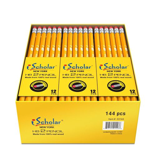 144 Count iScholar Gross Pack Pencils, #2, Yellow, Box of 144 (33144) New