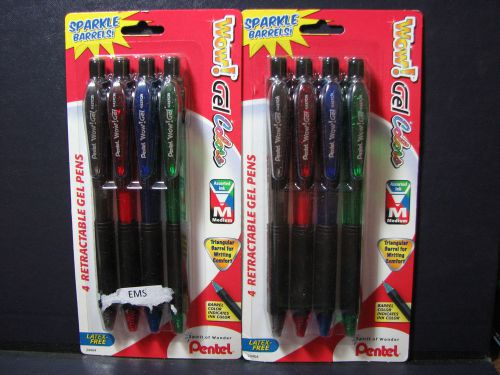 2 x Pentel Wow!® Gel-Ink Pens, Medium Point, Mix Colors, 4/Pack Sparkle Barrels