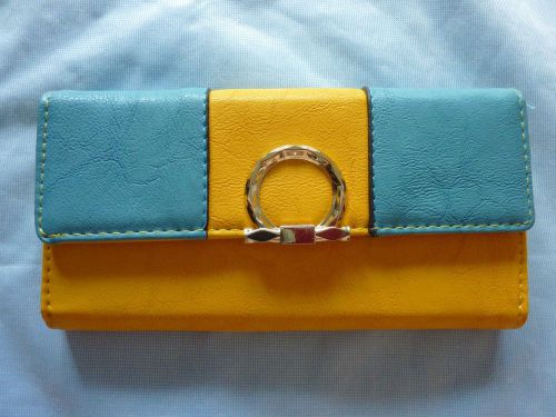 Double color blue &amp; yellow Embossed Leather leatherette Wallet Purse Clutch