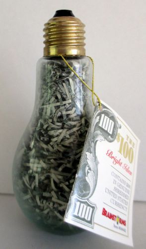 NOVELTY BRIGHT IDEA AWARD Glass Light Bulb w/$100 in Genuine Shredded U.S. Bills