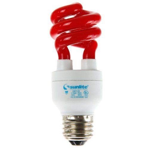 Sunlite sm11/r 11 watt mini spiral energy saving cfl light bulb medium base red for sale