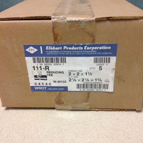 2&#034; x 2&#034; x 1 1/2&#034; copper tee wrot elkhart 32974 box of 5 w 40103 for sale