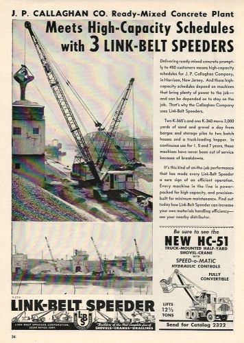 1949 Link-Belt K-365/K-360 clamshovels ad, J P Callaghan Readymix Co,Harrison,NJ