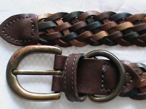 Multi-color men ladies 1&#034; leather belt braided brown green tan unisex 39&#034; long M