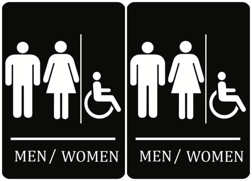 Signs Unisex Bathroom + Wheelchar Accessible Men / Women Sign Set Two Restroom