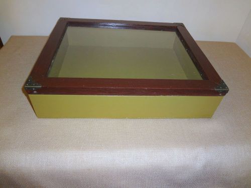 Painted Green and Burgundy Wood Wooden Tabletop Showcase with Glass Lid