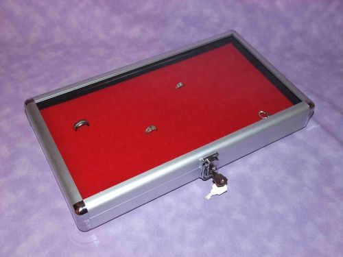 ALUMINUM LOCKABLE CASE WITH GLASS WINDOW FOR 72 RINGS RED