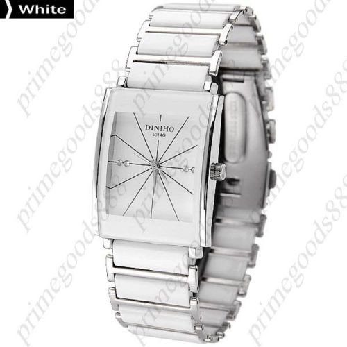 Square Case Alloy Quartz Wrist Men&#039;s Free Shipping Wristwatch in White