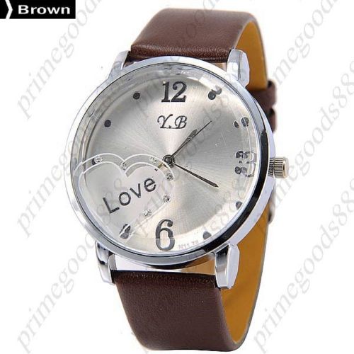 Love silver face pu leather lady ladies analog quartz wristwatch women&#039;s brown for sale