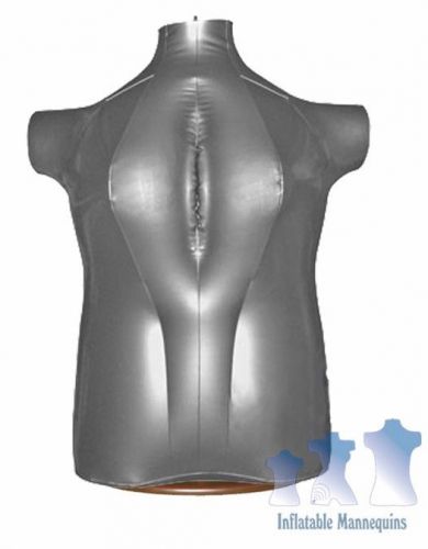 Inflatable Female Torso, Plus Size 2X, Silver And Wood Table Top Stand, Brown