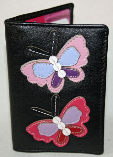 NEW WOMENS MALA LEATHER ID HOLDER COLOUR Black WITH BUTTERFLY PATTERN 53335