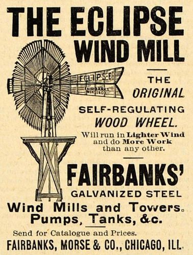 1893 Ad Self-Regulating Eclipse Wood Wind Mill Fairbanks Morse Galvanized AAG1