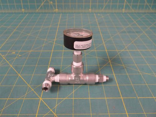 Swagelok fitting assembly w/ attached norgren psi gauge   1/4&#034; x 1/4&#034; x 1/8&#034; npt for sale