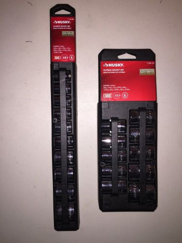 Husky sae 6 point socket sets 3/8&#034; drive 10pc and 1/2&#034; drive 10pc for sale