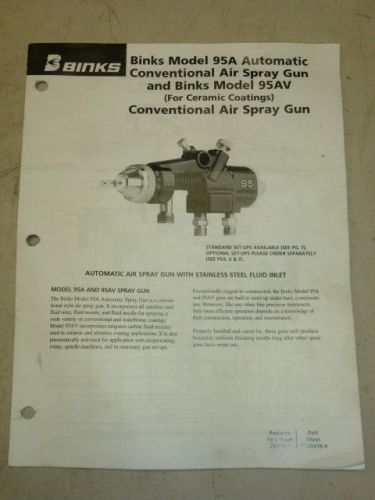 BINKS 95A AUTOMATIC AIR SPRAY GUN &amp; 95AV PARTS / USERS MANUAL