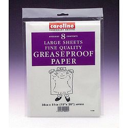8 X Greaseproof Sheets 15&#034; x 20&#034; Fine Quality Grease Proof Paper Fast Postage
