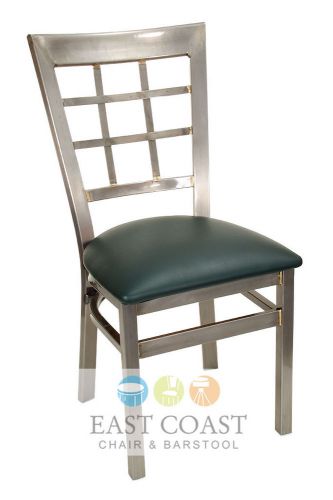 New gladiator clear coat window pane metal restaurant chair w/ green vinyl seat for sale