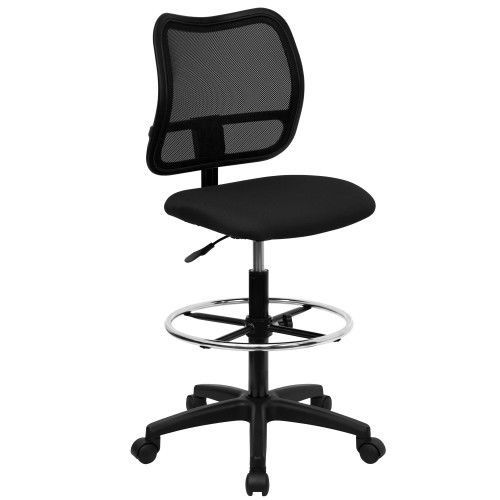 Flash Furniture WL-A277-BK-D-GG Mid-Back Mesh Drafting Stool with Black Fabric S
