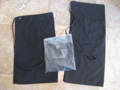 set of 3 Cintas waist to knee apron black. 2 pocket