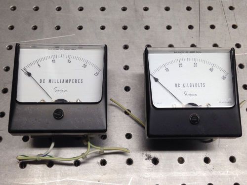 TWO Simpson High Voltage HV DC meter &amp; DC mA milliamperes capacitor charging