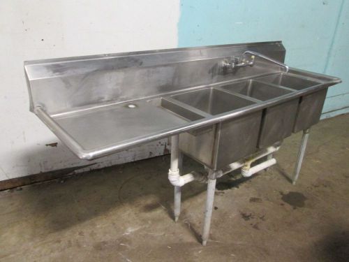 Heavy duty commercial 76&#034;l compact stainless steel 3 compartment sink w/faucet for sale