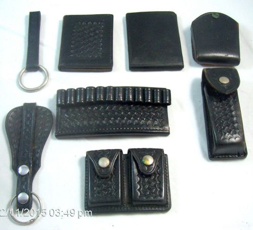 8 pc police duty belt accessories cartridge badge id clip holders basket weave for sale