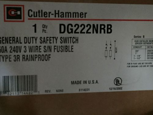 EATON CUTLER-HAMMER GENERAL DUTY SAFETY SWITCH DG222NRB 60A 240 VAC/V NEW IN BOX