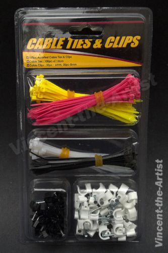 160 qty cable ties &amp; clips keep your phone &amp; computer cable neat and organized for sale