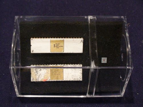 Terminal Threesome: 2 Zilog Z80 White Ceramic CPUs + Die from Cupertino Fab line