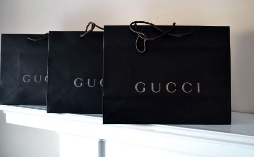 3 New GUCCI Gift Paper Shopping Bags 13 3/4&#034; x 10 5/8&#034; x 6&#034;