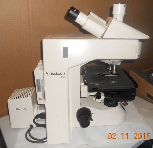 Zeiss axioskop 2 plus trinocular microscope w/ 10x,100x objectives for sale